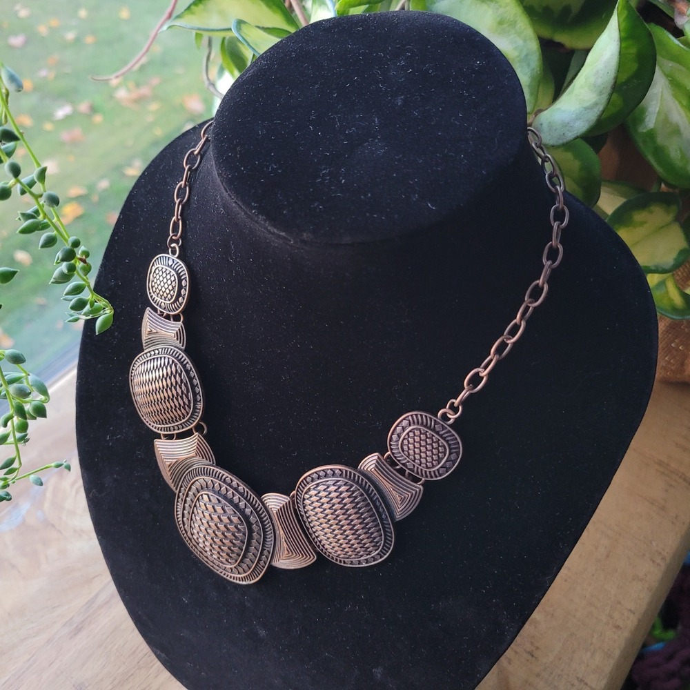Boho Ethnic Statement Necklace Copper Tone Bronze Chunky Bib Collar Chain‎ Metal